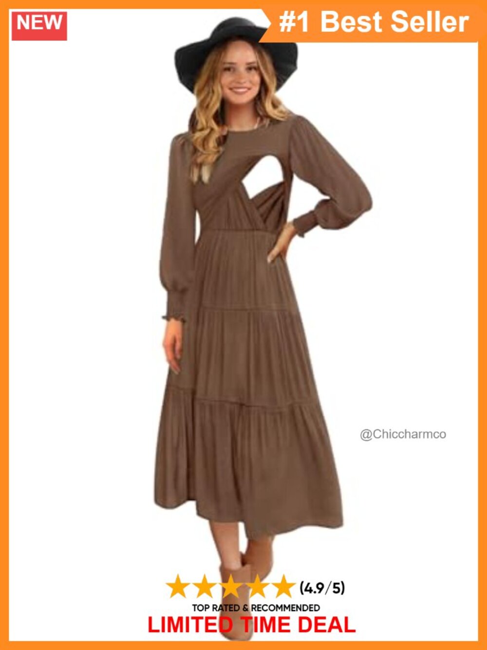Womens Flutter Sleeve Nursing Dress Breastfeeding Midi A-Line Rayon Polyester